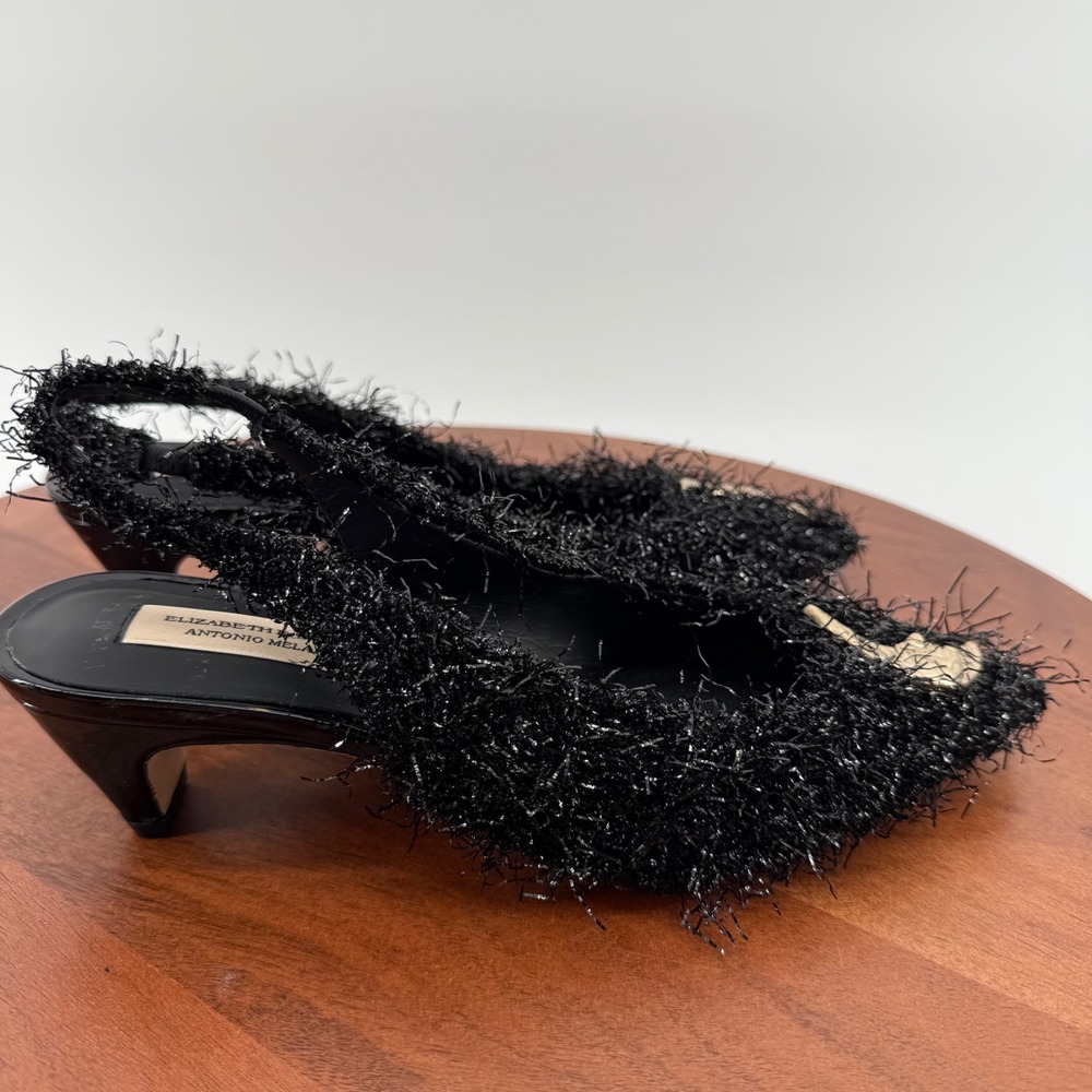 Antonio Melani Elizabeth Damrich Black Tinsel Moon Slingback Kitten Heels 5.5M‎